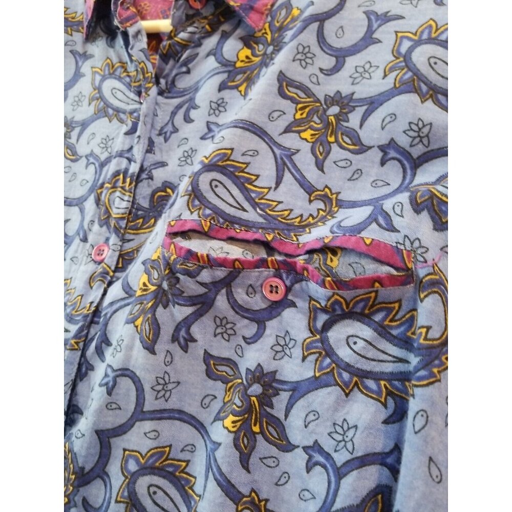 Vtg 80s High Advantage Short Sleeve Shirt Womens 22 Paisley Blue Button Up Hi Lo - Picture 8 of 11